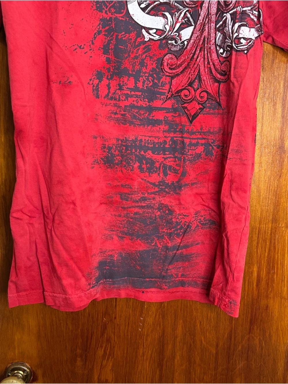 Affliction Short Sleeve Shirt Red Black Archaic Tee Graphic Print Cross Large - Picture 3 of 9